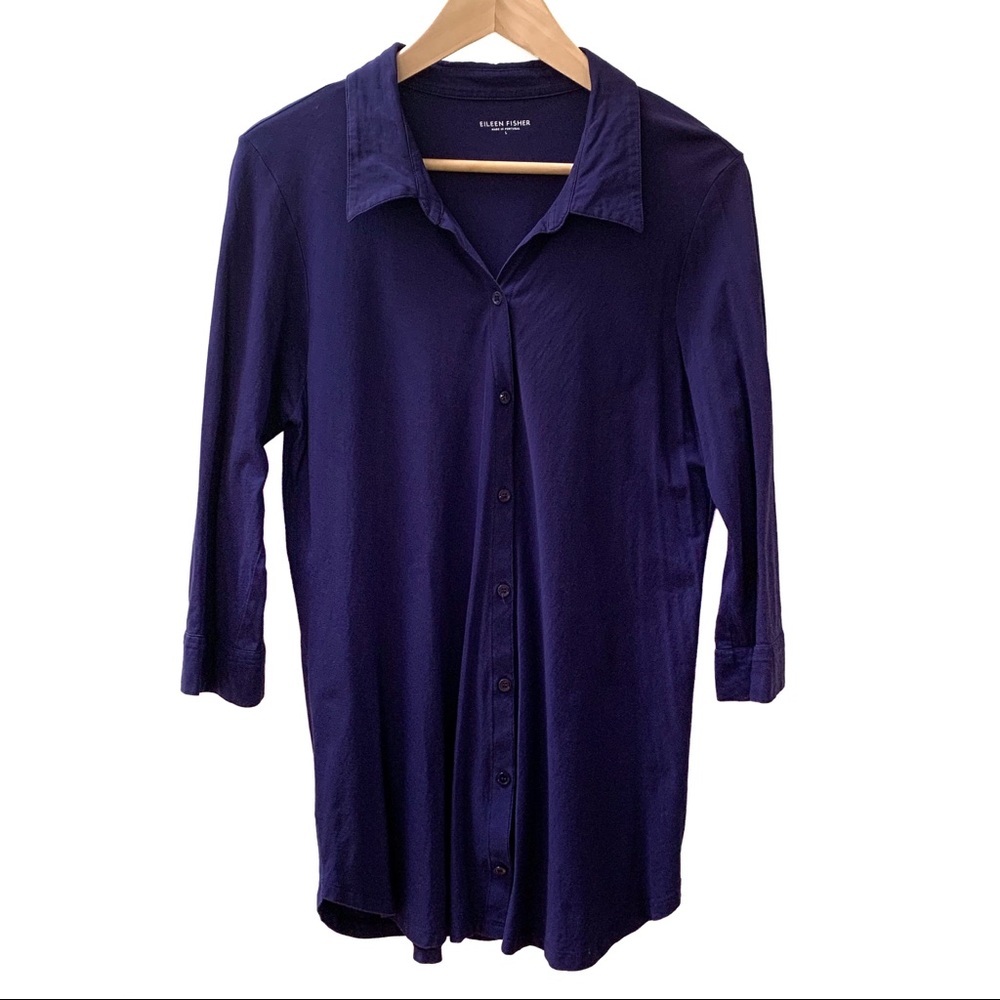 Eileen Fisher Organic Cotton Button Down Blue LG - Picture 1 of 7